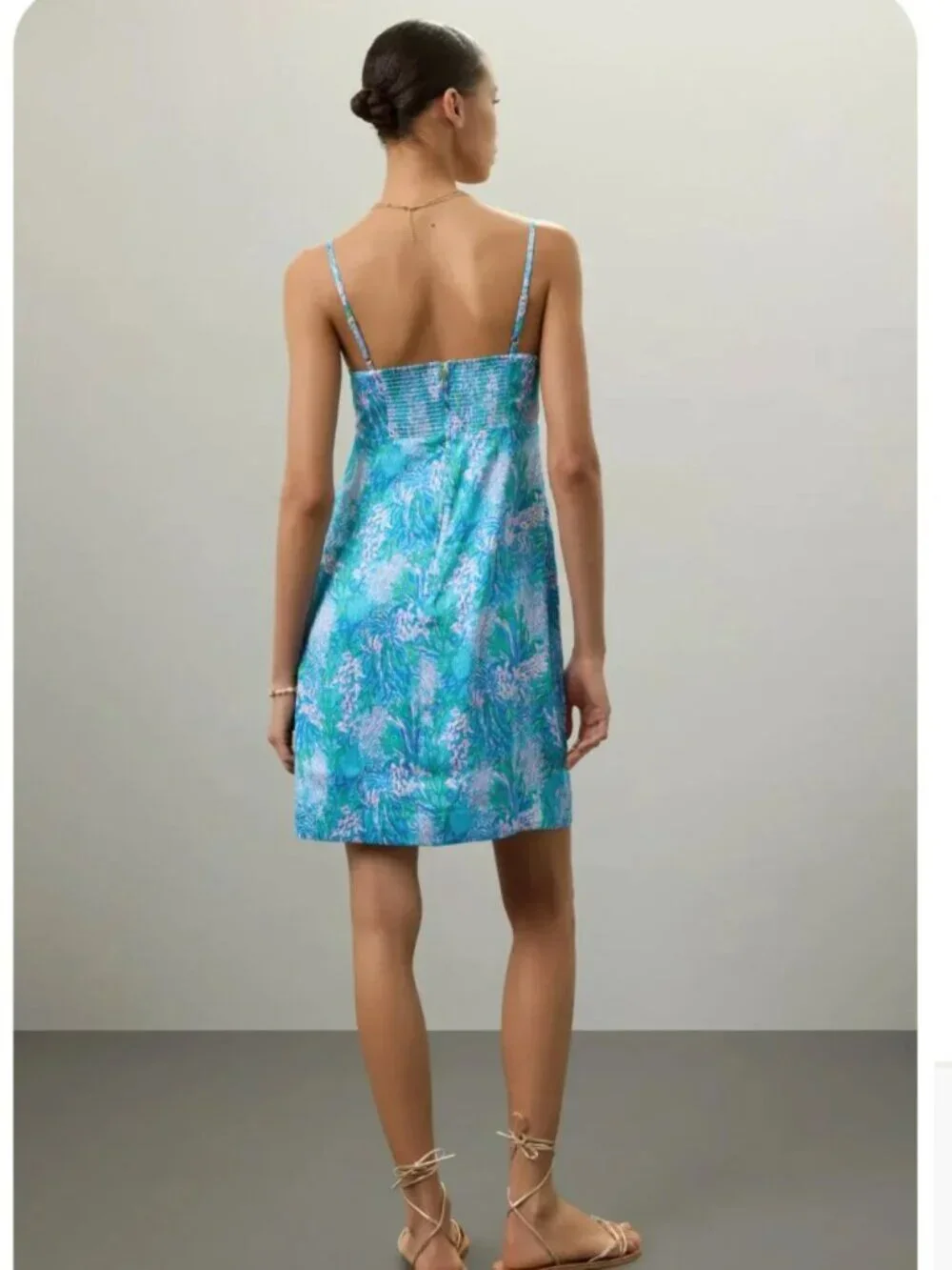 Lilly Pulitzer Gillian Satin Slip Mini Dress Las Olas Aqua blue coral print 6 - Picture 3 of 9
